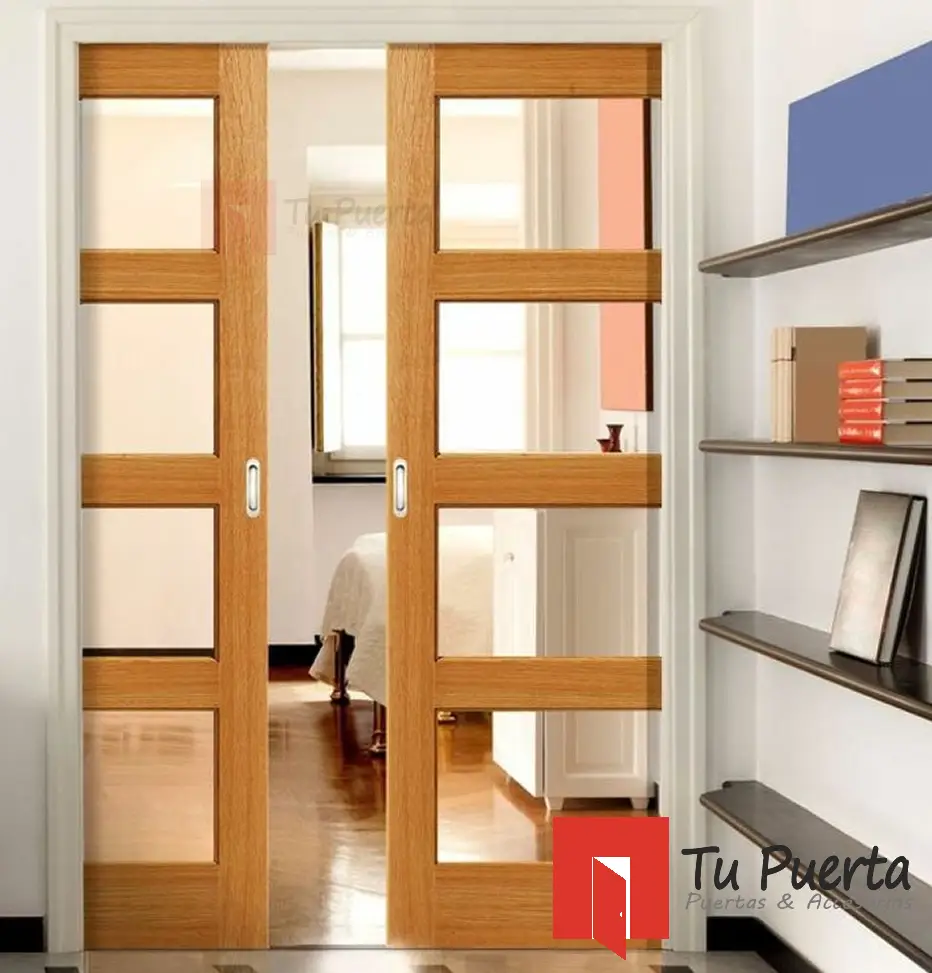 PUERTA DOBLE INTERIOR, HDF, ENCHAPADA EN MARA CLARA, MODELO ALCALÁ 120x200 (cada hoja 60x200) - Imagen 2